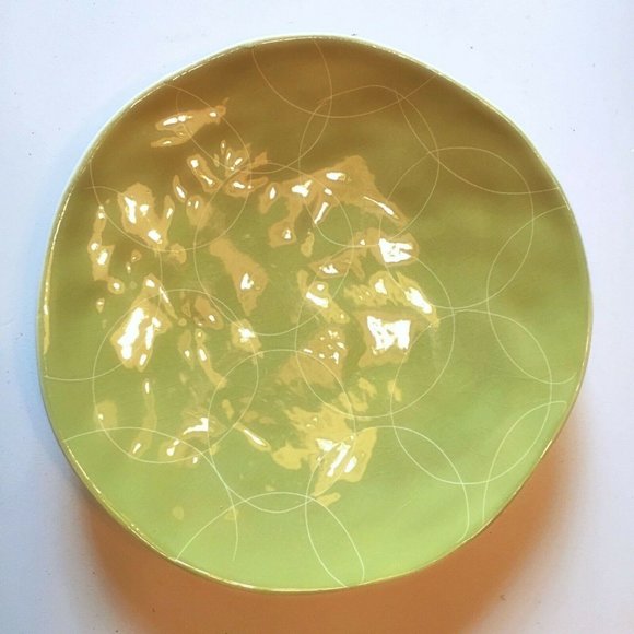PIER 1 Salad Plates Green Set of 2 - Circles Cerchi made in Italy Pottery - Picture 2 of 4